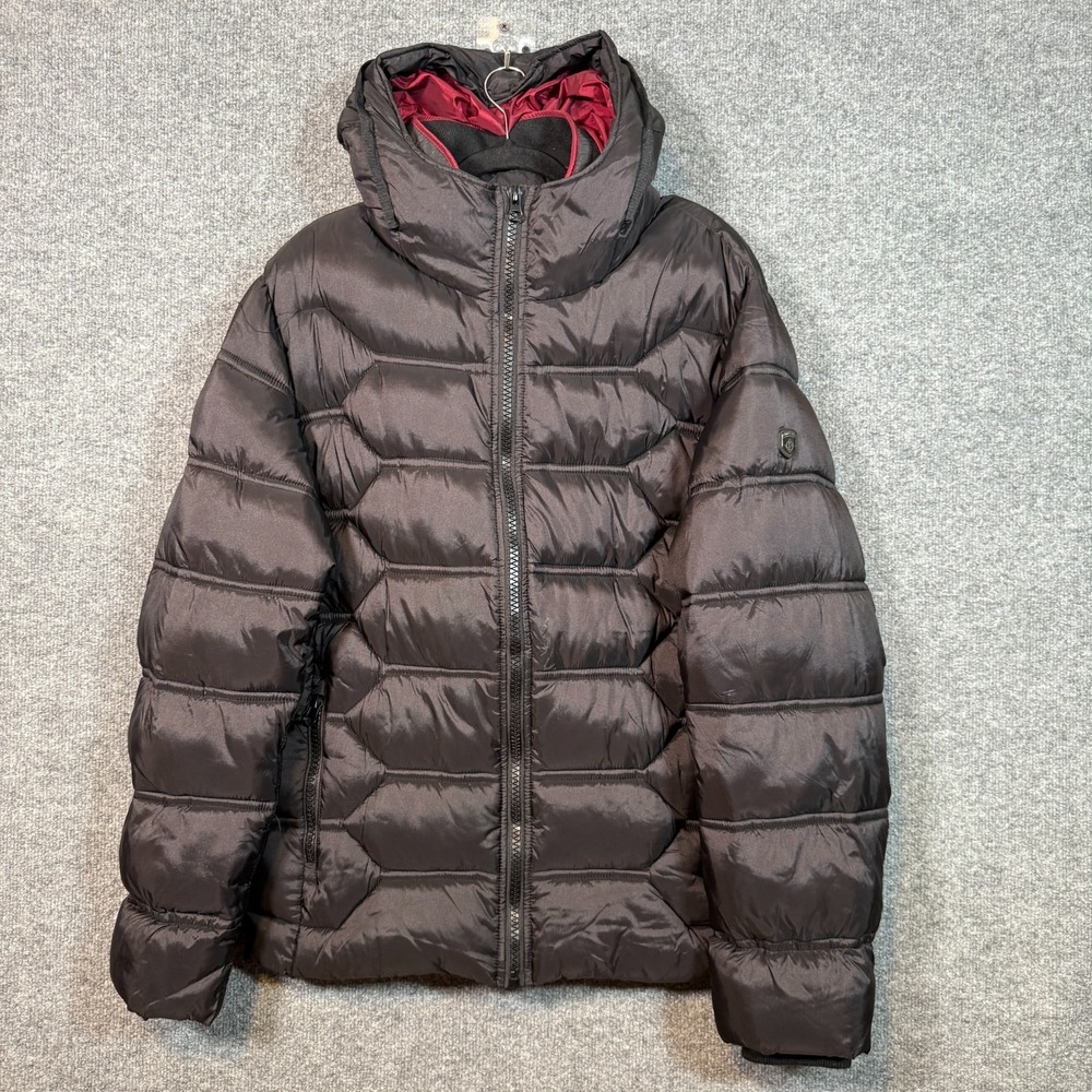 Point Zero Jacket Mens Large Black Quilted Hooded Puffer Full Zip Heat Retention